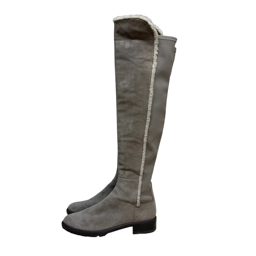 Stuart Weitzman Gray Suede Parka Shearling Lined Over The Knee Boots Women's 8.5